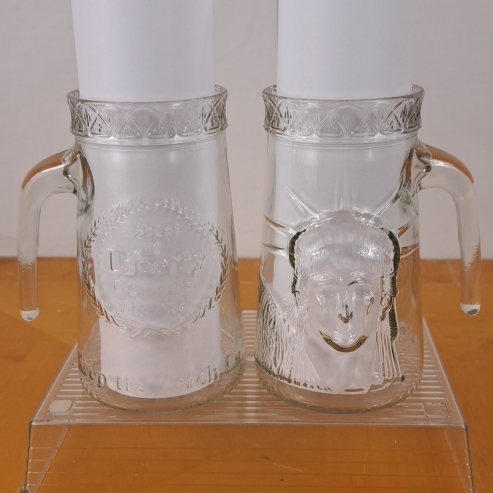 Vintage 80's Anchor Glass Staute of Liberty clear heavy drinking glasses
